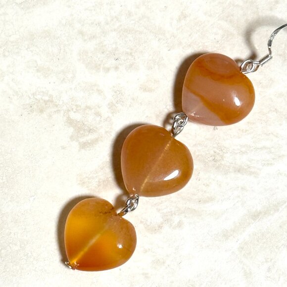 2/$20, Genuine Orange Agate Stone Heart Silver Dangle Earrings - Picture 3 of 11